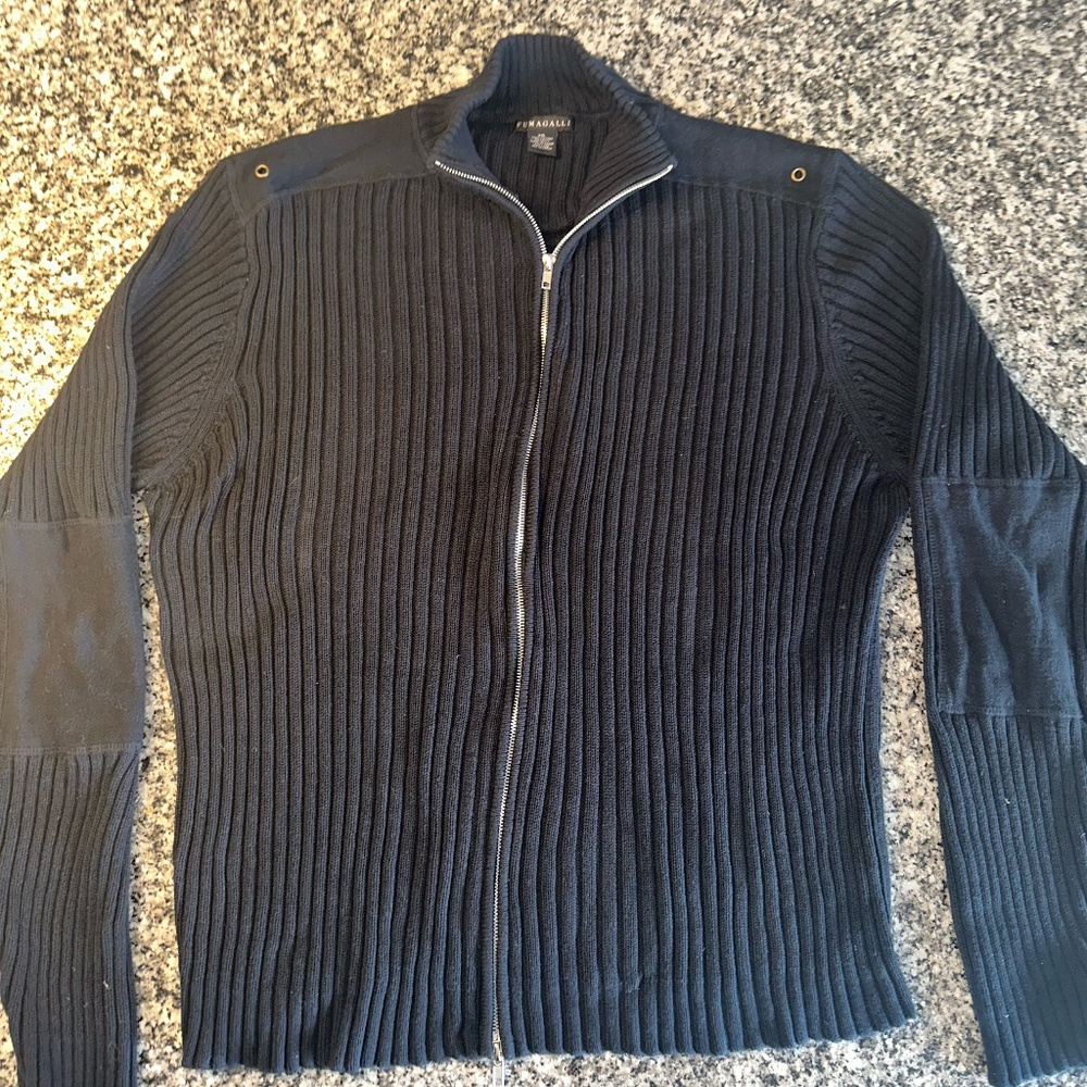 Fumagalli Men's Zip Dark Navy Blue Cardigan Sweater ~ 100% Cotton ~ XXL